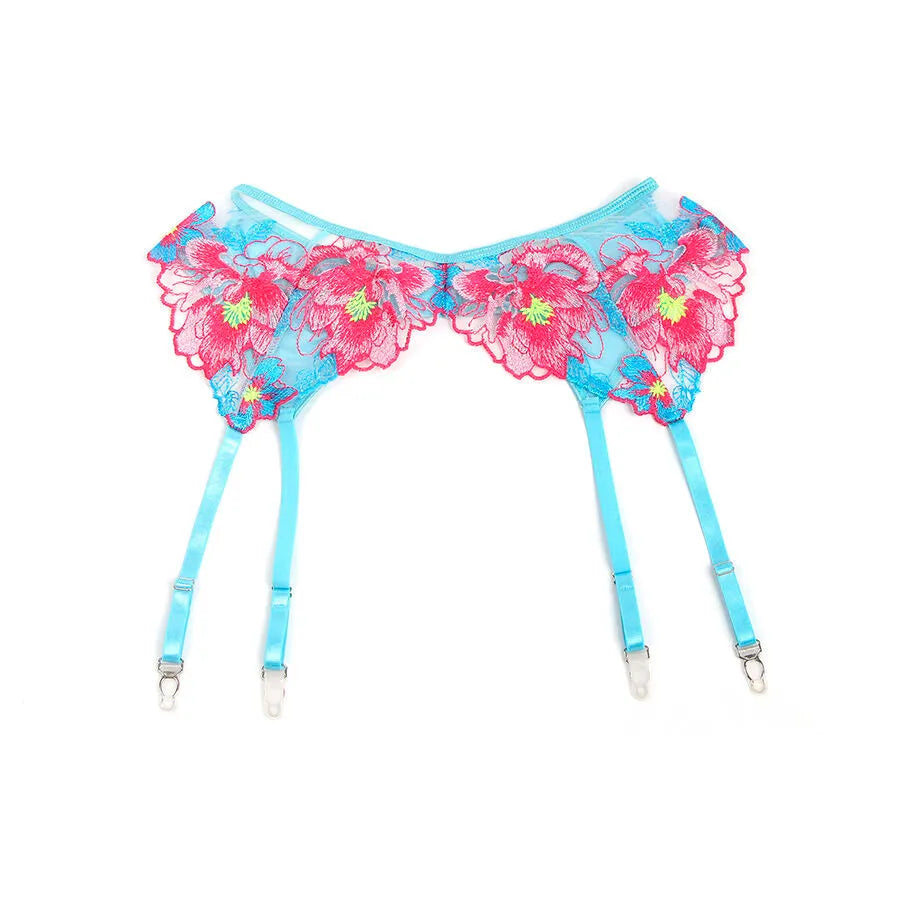 SUBBLIME - 957643 ENSEMBLE SOUTIEN-GORGE ET PORTE-JARRETELLES BRODÉ FLEURS ROSE