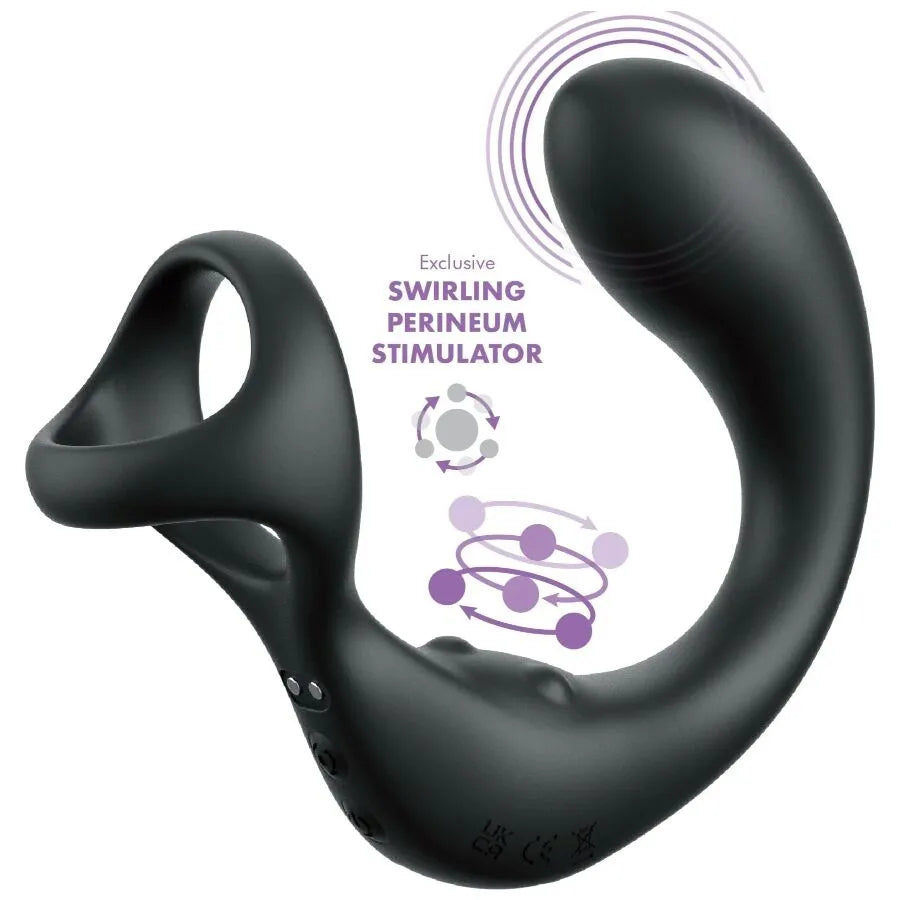 Masseur anal vibrant noir avec télécommande, forme ergonomique, stimulation périnée, 3 vitesses, 7 modes.