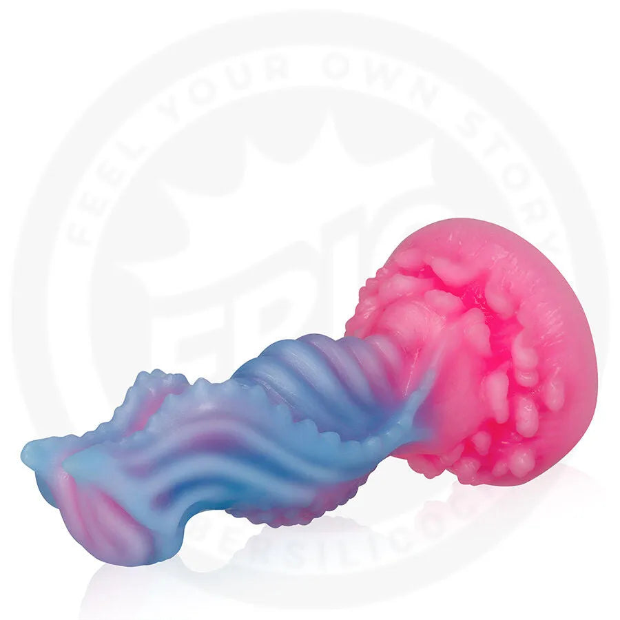 Dildo Oceara Dawn bleu et rose, design ergonomique, texture ondulée, base large, par Epic Cybersilicock.