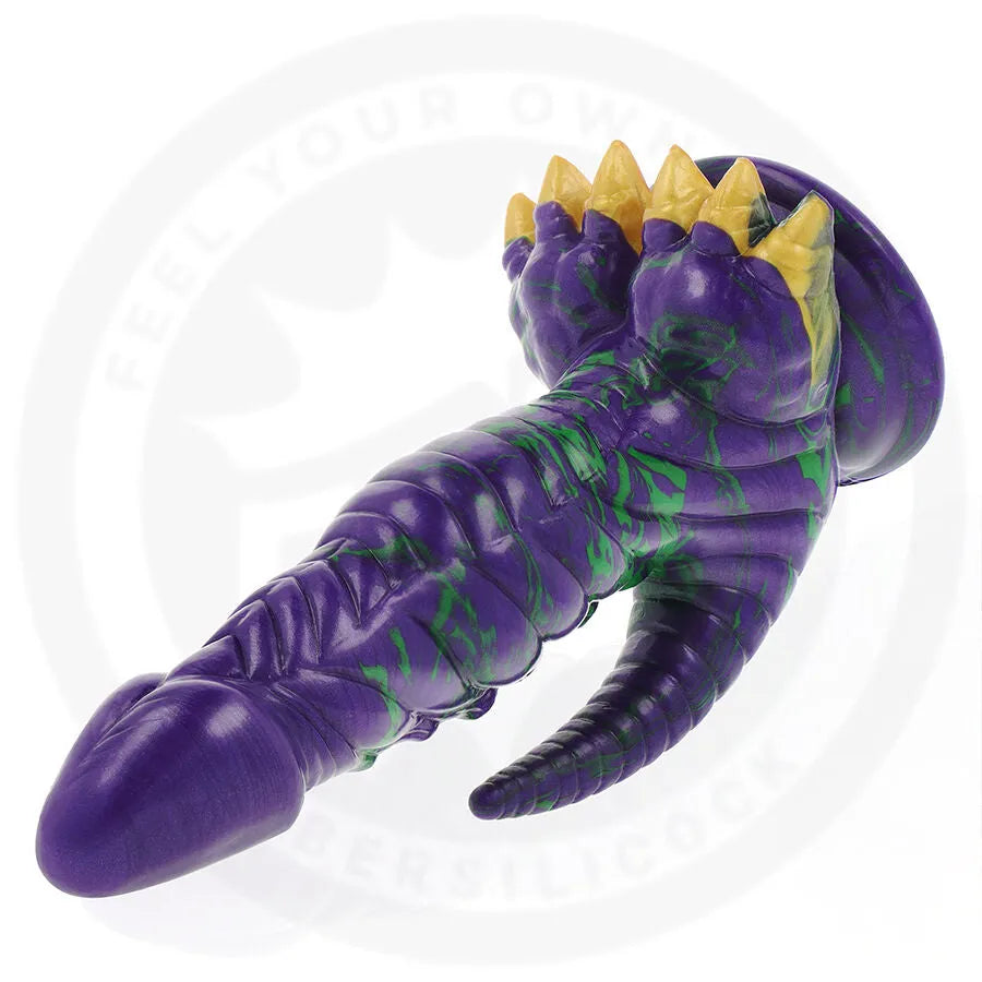 Dildo Crocotta Mystic Aurora violet et vert, design élégant inspiré de l'aube, base large et poignée ergonomique.