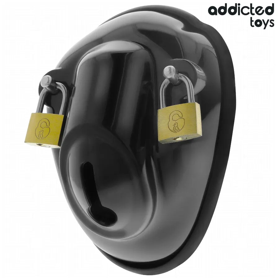 Cage de chasteté coquille en matériaux solides, avec anneaux ajustables, pour sécurité et confort optimal.