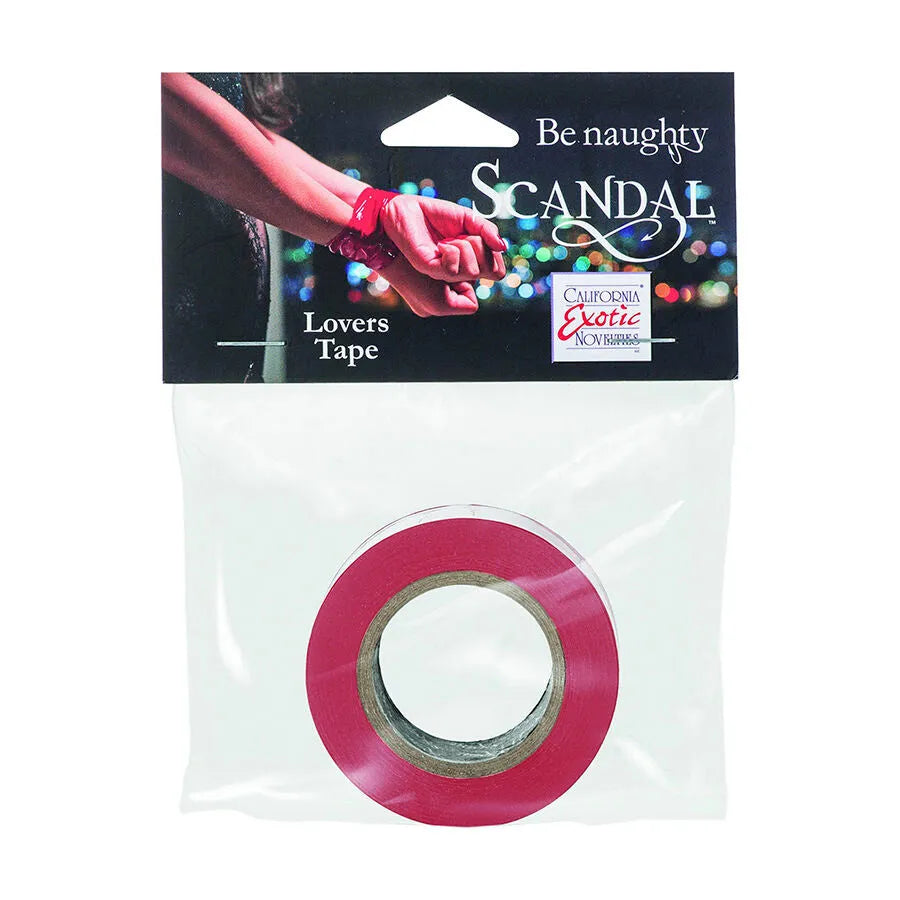 Ruban adhésif rouge Scandal, auto-adhésif, réutilisable, emballage transparent, idéal pour jeux de rôle et bondage.