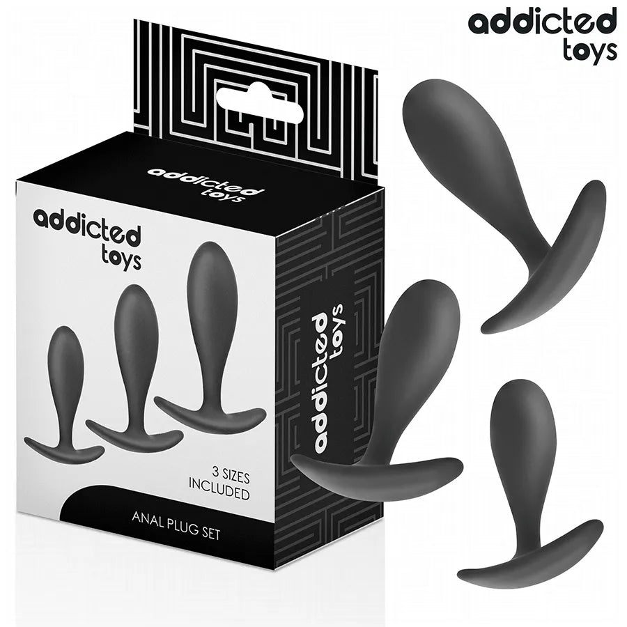 Addicted Toys Lot de 3 Plug Anal Tailles progressives Silicone médical Hypoallergénique Base ancre Confort Sécurité Sexe Intime