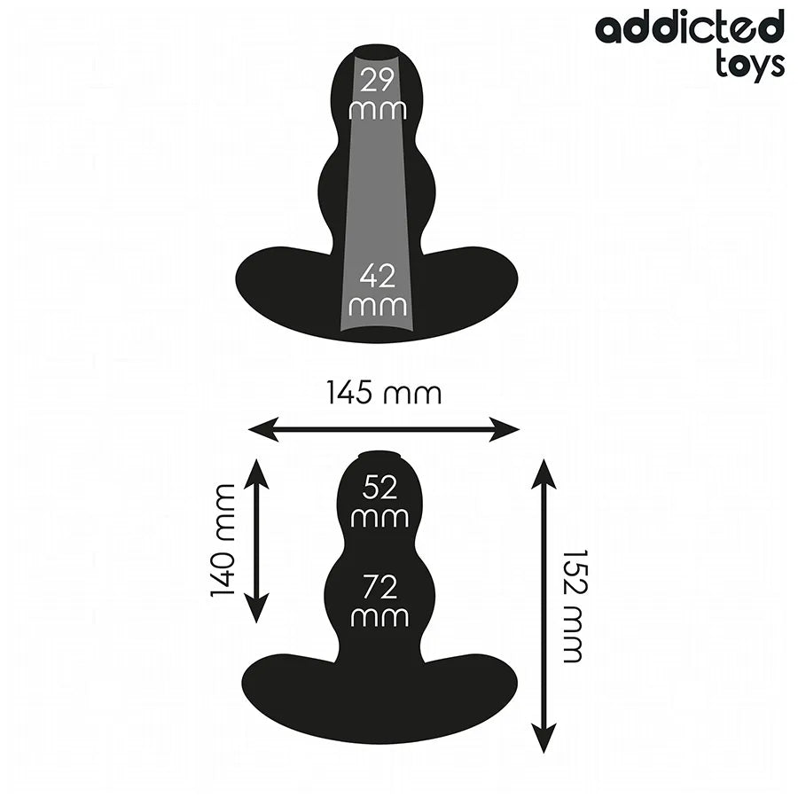 Plug anal creux XXL Addicted Toys en silicone noir, forme bulbue, base large, dimensions 15,2 cm pour sensations intenses.