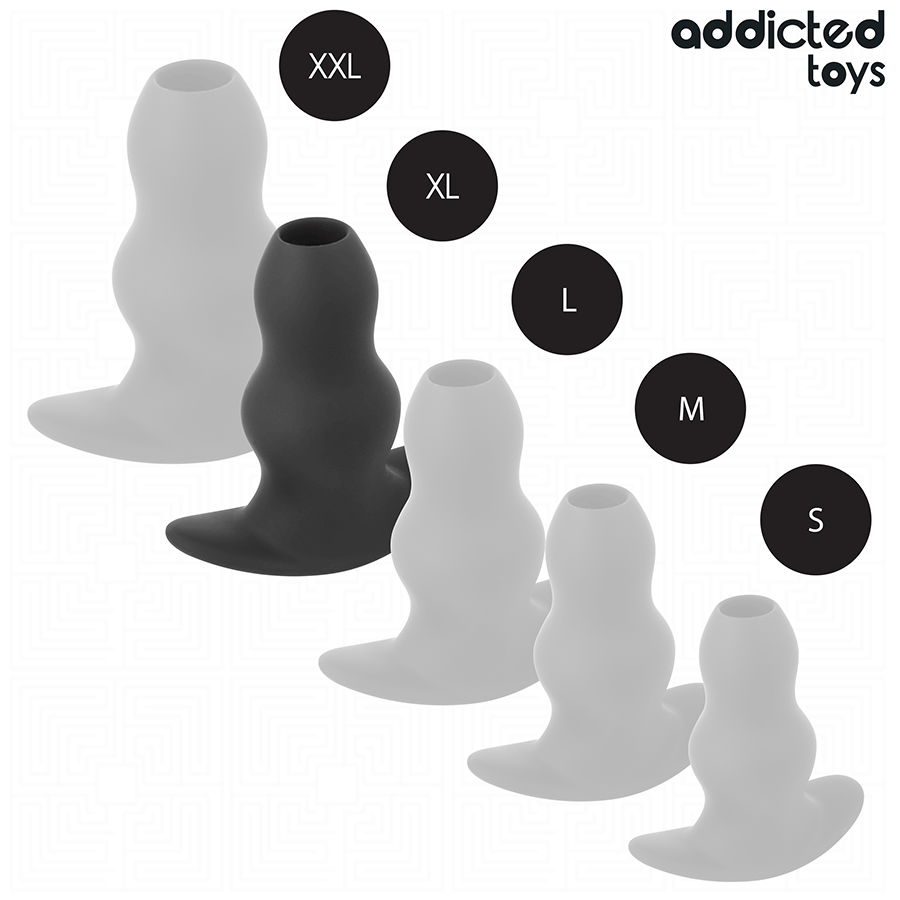 Plug anal creux XL noir Addicted Toys, forme ondulée, ergonomique, pour expérience anale profonde et stimulante.