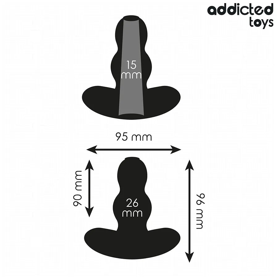 Plug anal creux Addicted Toys noir, taille M, 9,6 cm, design ergonomique, stimulation anale intense, qualité supérieure.