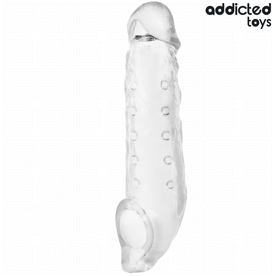 Extenseur pénis transparent Addicted Toys 23 cm, texture réaliste, matériau souple, amélioration performance sexuelle.