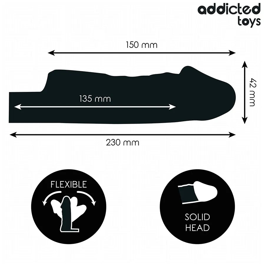 Extension pénis transparente Addicted Toys 23 cm, forme réaliste, matériau flexible, confort pour intimité créative.