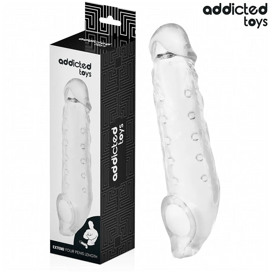 Gaine Pénis Transparente Addicted Toys Taille M 27 Cm Extension Réaliste Silicone TPE Confort Sécurité