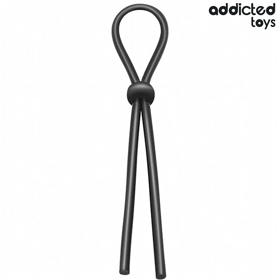 Corde en silicone noire pour pénis, boucle unique, flexible, longueur 195 mm, Addicted Toys.
