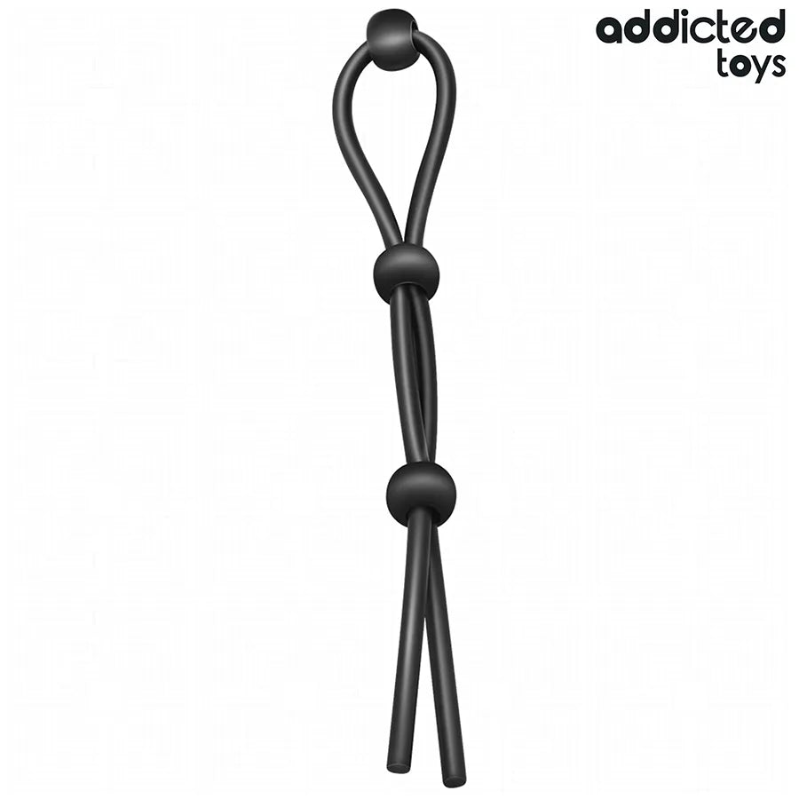 Corde en silicone noire à triple boucle pour pénis, flexible et ajustable, Addicted Toys, stimulation et confort.
