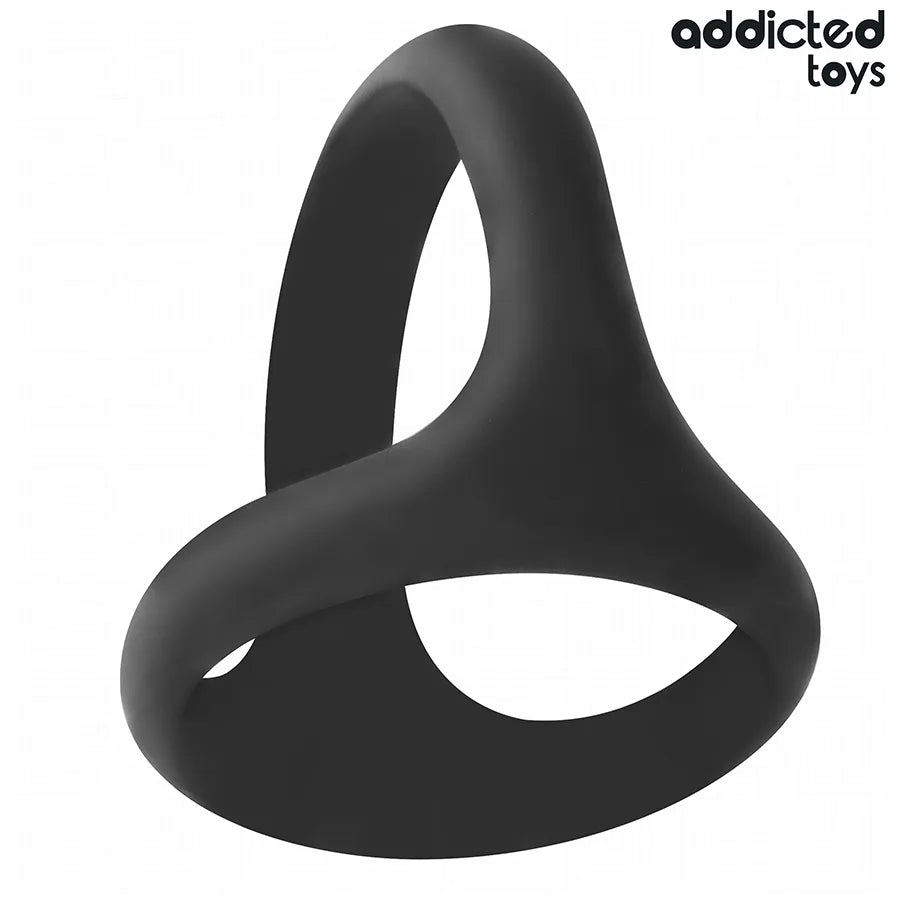 Anneau pénien triple noir Addicted Toys, forme ergonomique, matériau souple, améliore performance sexuelle.