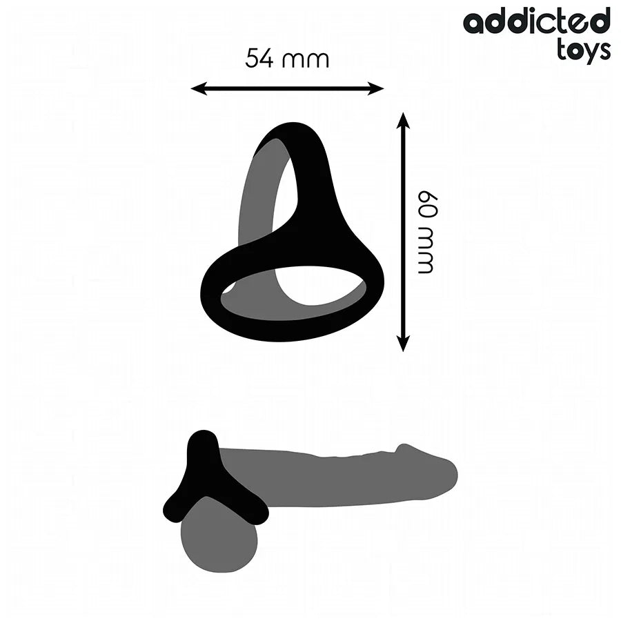 Anneau pénien triple épaisseur noir, forme ergonomique, dimensions 54mm x 60mm, Addicted Toys, amélioration performance.
