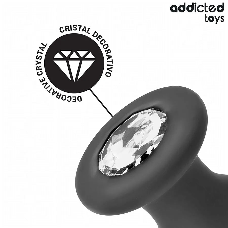 Plug anal noir Addicted Toys avec bijou décoratif en cristal, taille L, 12,6 cm, design élégant et confortable.