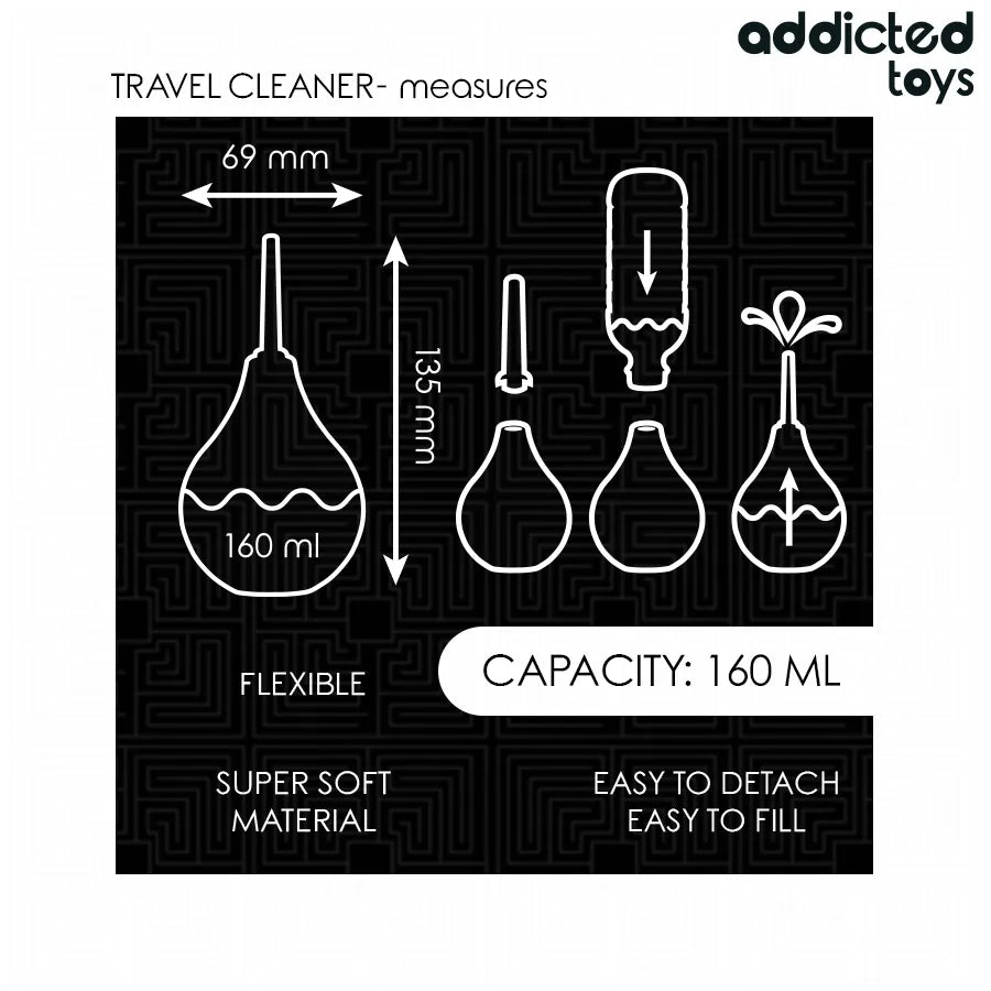 Nettoyant anal Addicted Toys 160 ml, design ergonomique noir, taille voyage, facile à utiliser et transporter.