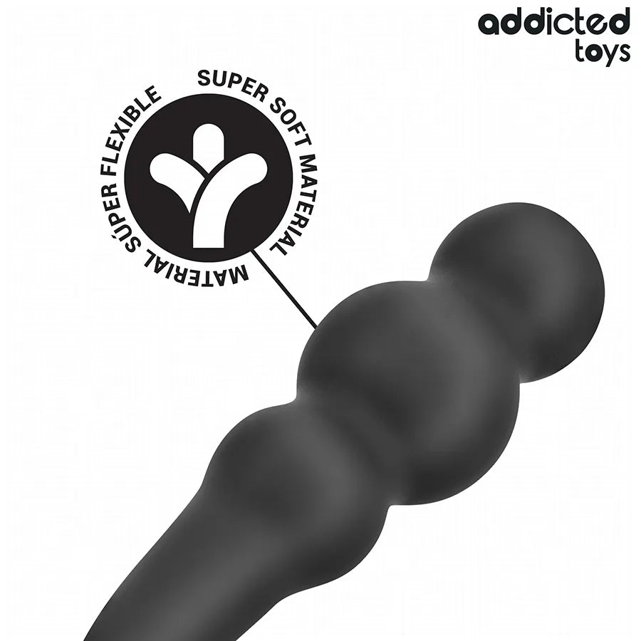 Plug anal noir Addicted Toys, silicone doux, design ergonomique avec anneau, stimulation anale sécurisée.