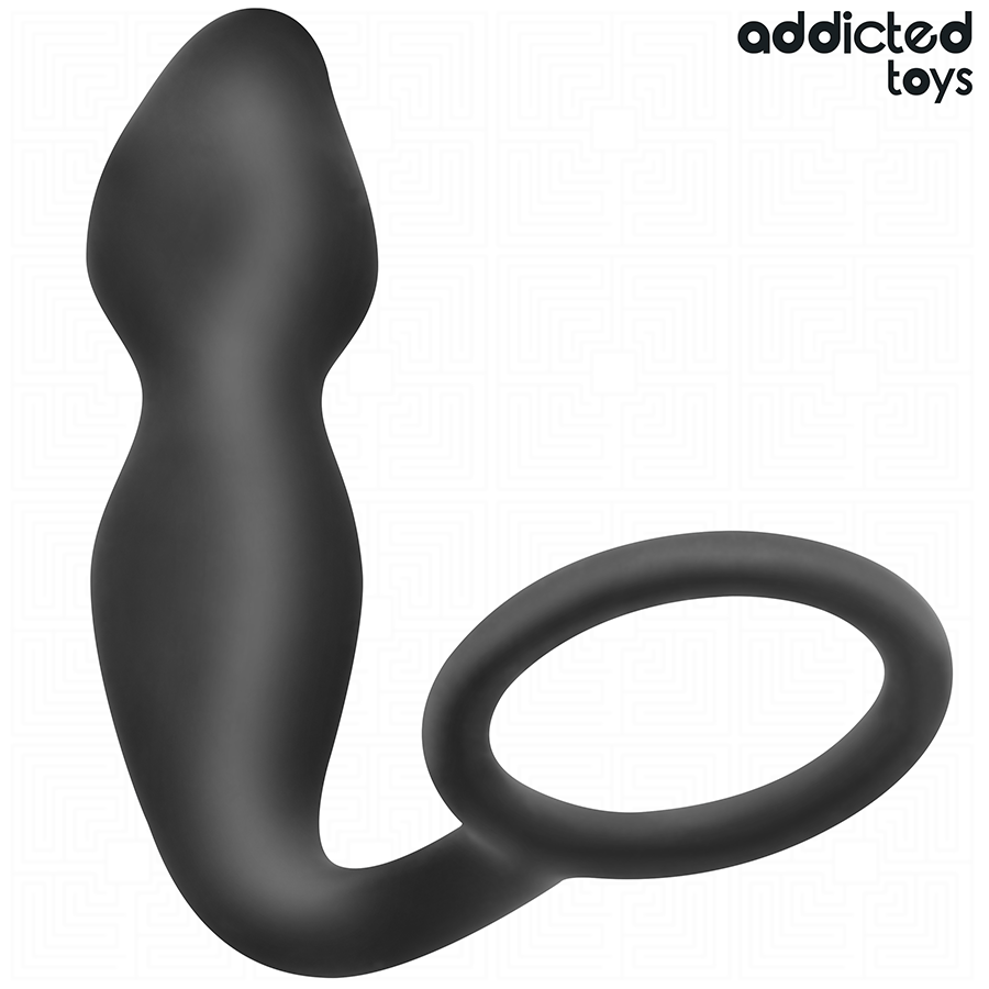 Plug anal noir Addicted Toys avec anneau testiculaire, design ergonomique pour stimulation anale intense et contrôlée.