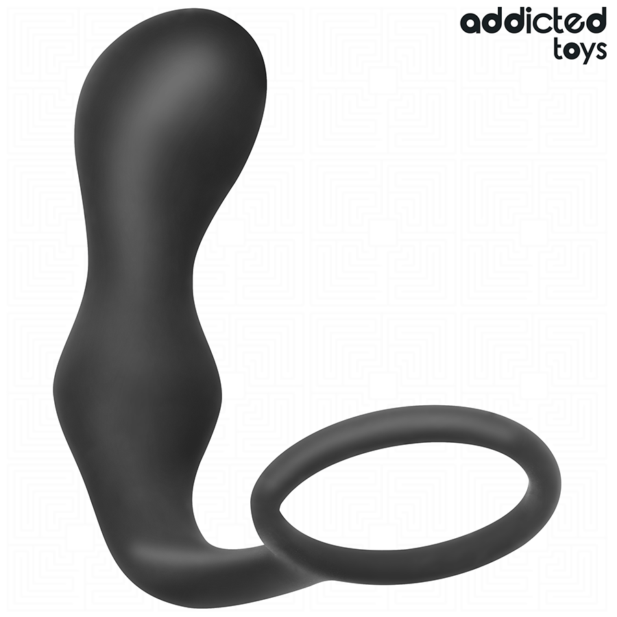 Plug anal noir avec anneau testiculaire, design ergonomique, Addicted Toys, stimulation anale et confort optimisés.