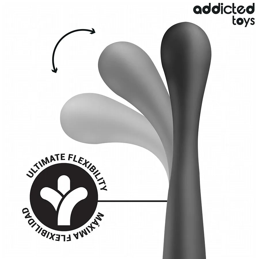 Masseur anal Addicted Toys 22,5 cm noir, flexible, design ergonomique, stimulation profonde, épaisseur progressive.
