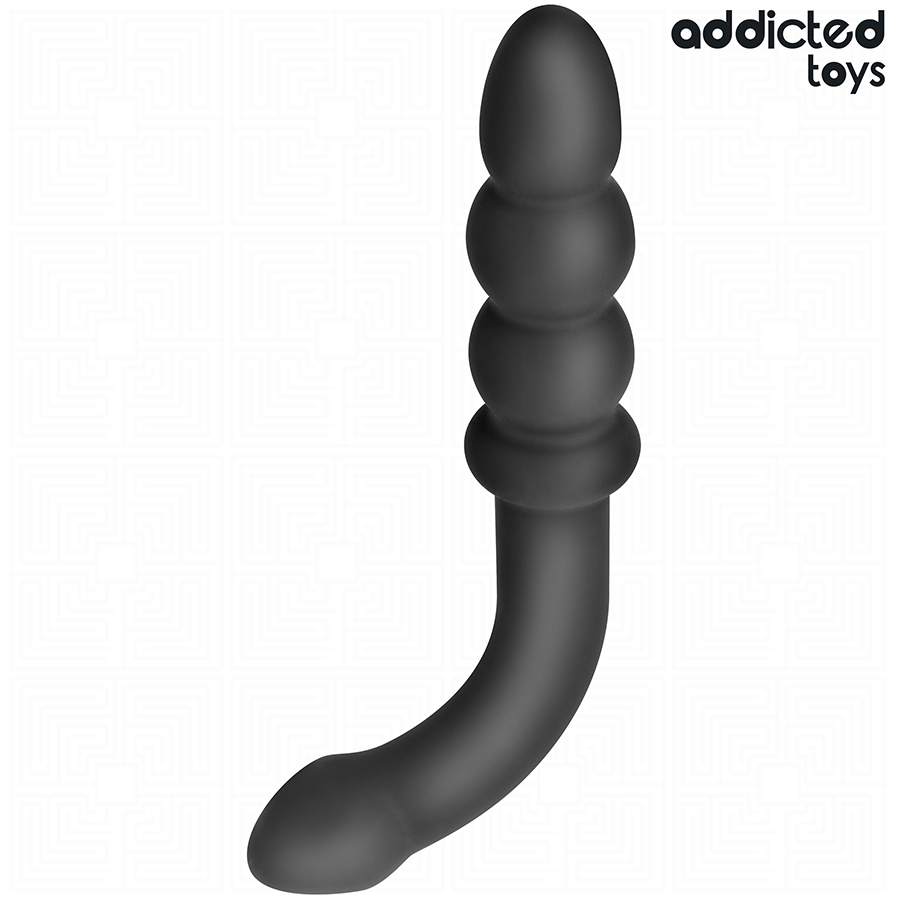Masseur anal Addicted Toys noir, double extrémité, 16,5 cm, forme progressive, stimulation intense et contrôlée.