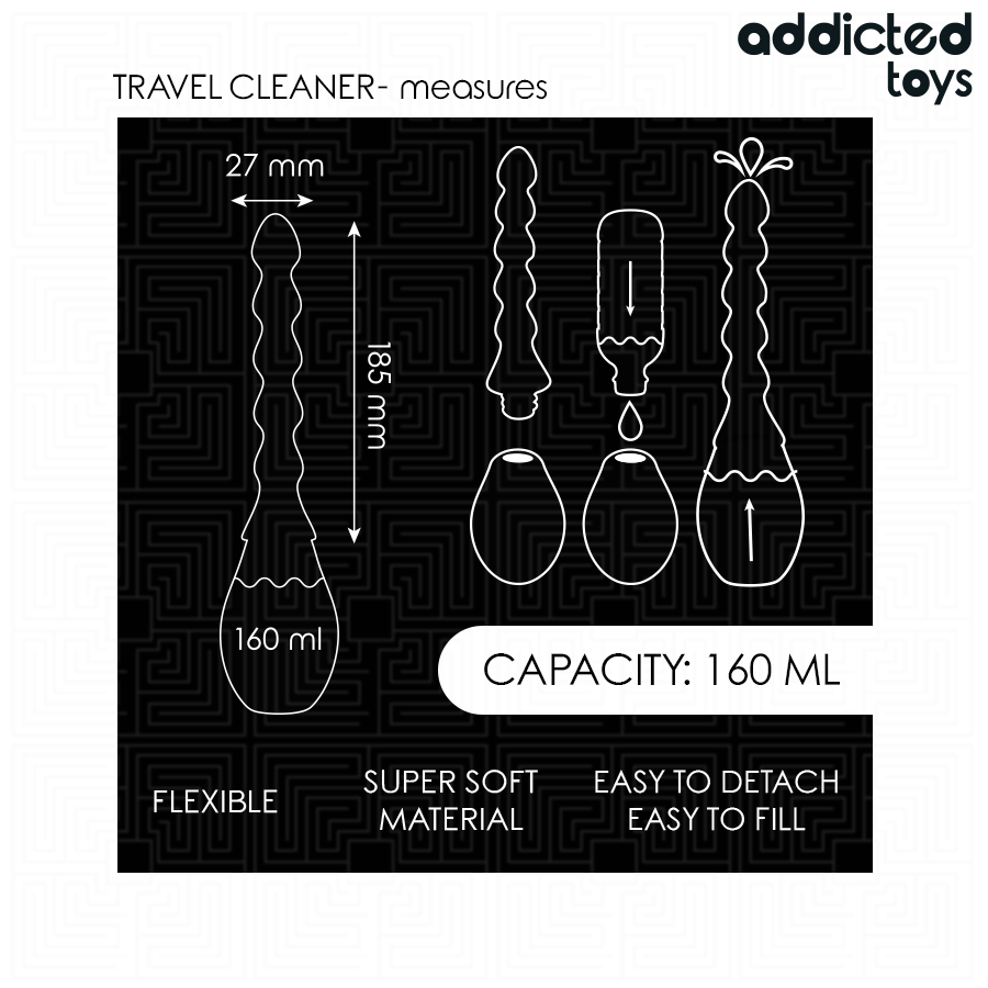 Nettoyeur de voyage Addicted Toys Model 2, noir, design ergonomique, 285 mm, idéal pour hygiène des jouets sexuels.