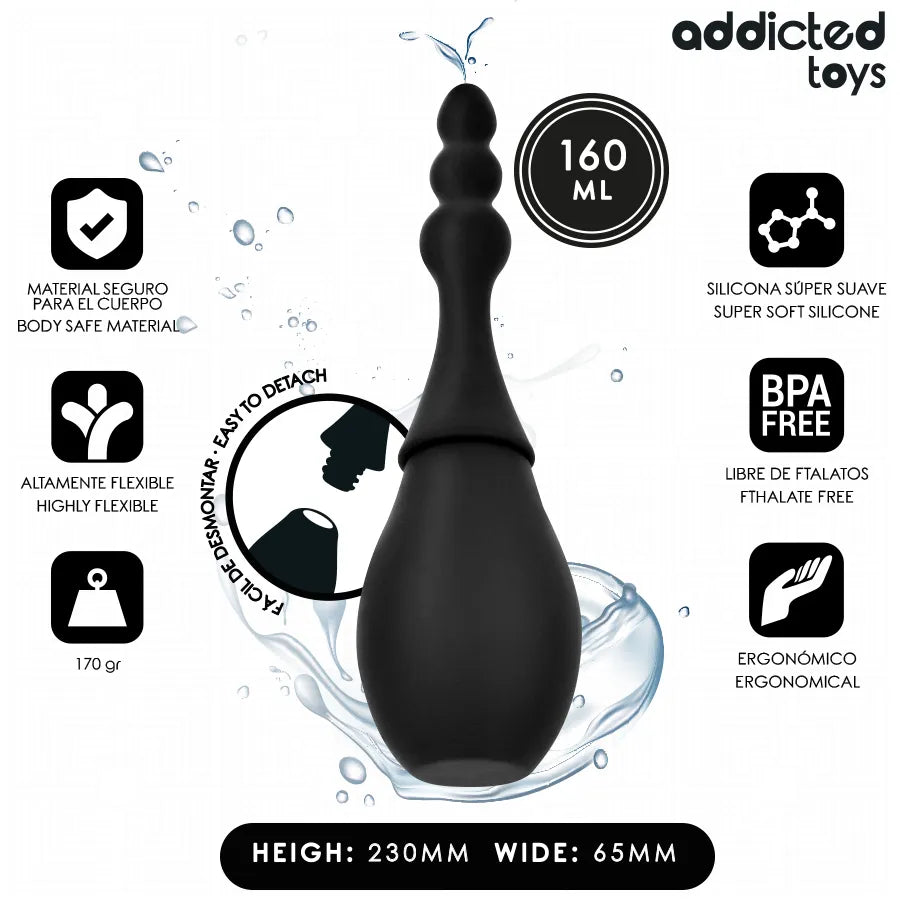 Nettoyant de voyage Addicted Toys Model 4 noir, design ergonomique, 230 mm, silicone douce, idéal pour désinfection rapide.