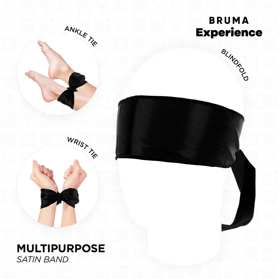 Pack Bruma Xperience Tentation Pina Colada avec bandeau noir, plume, huile, lubrifiant et gel stimulant.