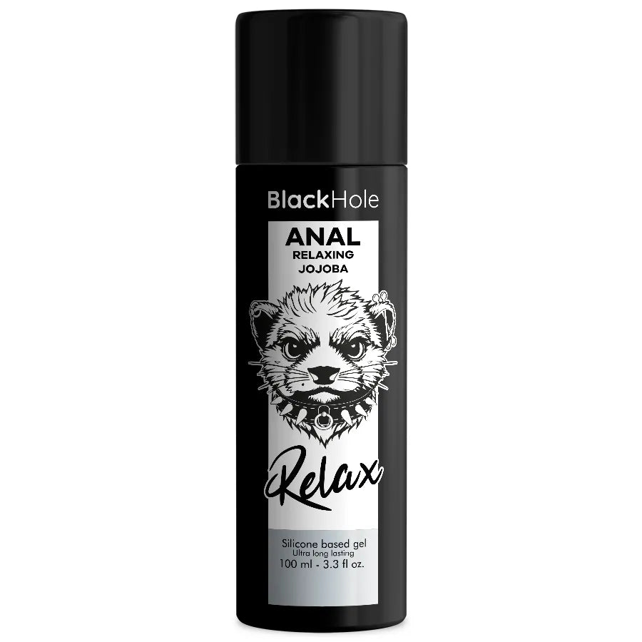 Gel anal Black Hole 30ml, flacon noir, texte blanc, design moderne, idéal pour dilatation et relaxation anale.