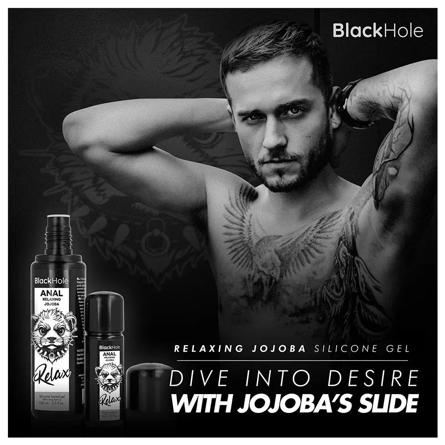 Gel anal silicone Black Hole 30ml, flacon noir avec bouchon, design moderne, idéal pour dilatation et relaxation anale.