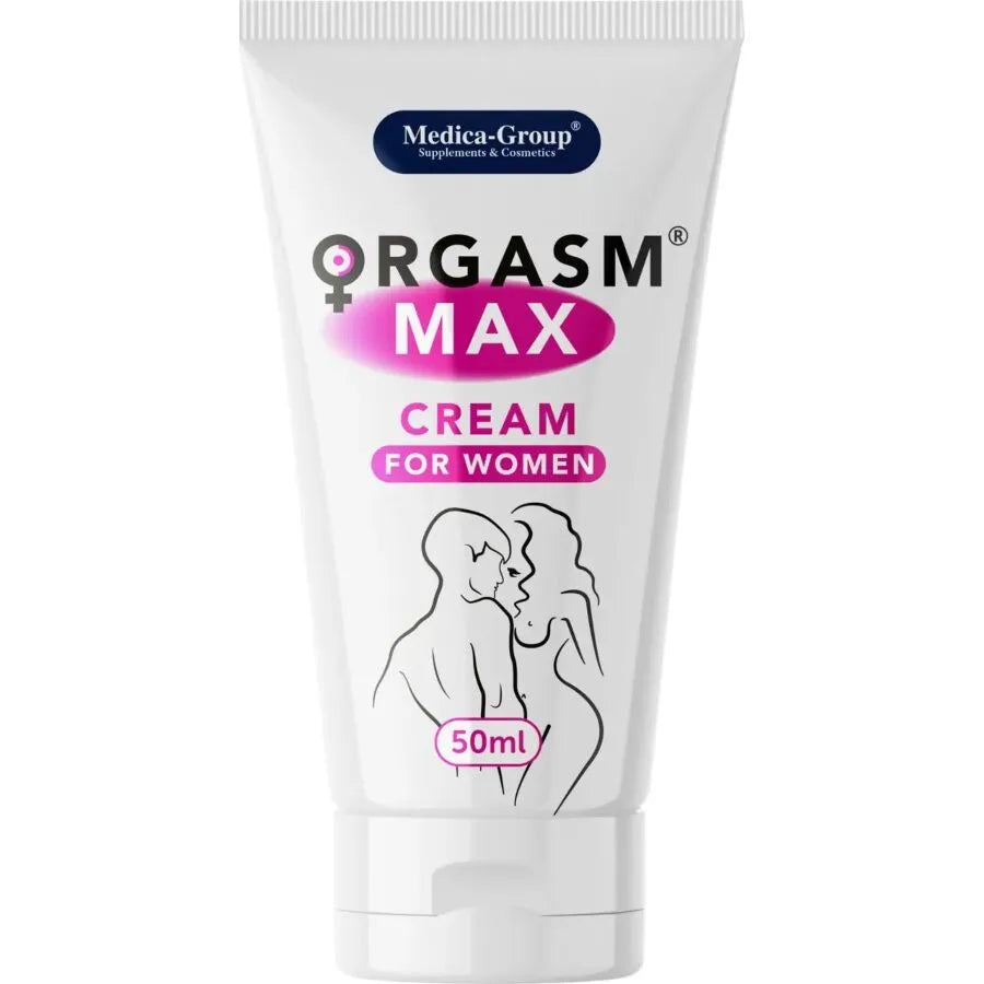 Crème intime Orgasm Max 50ml, tube blanc avec logo Medica Group, stimule intensément les sensations féminines.