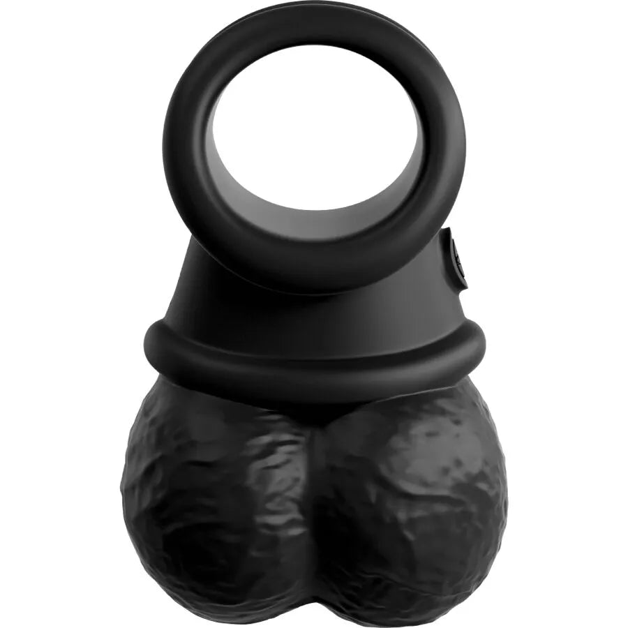 Boules pétillantes en silicone noir King Cock, anneau extensible, texture douce, sextoy érotique innovant.