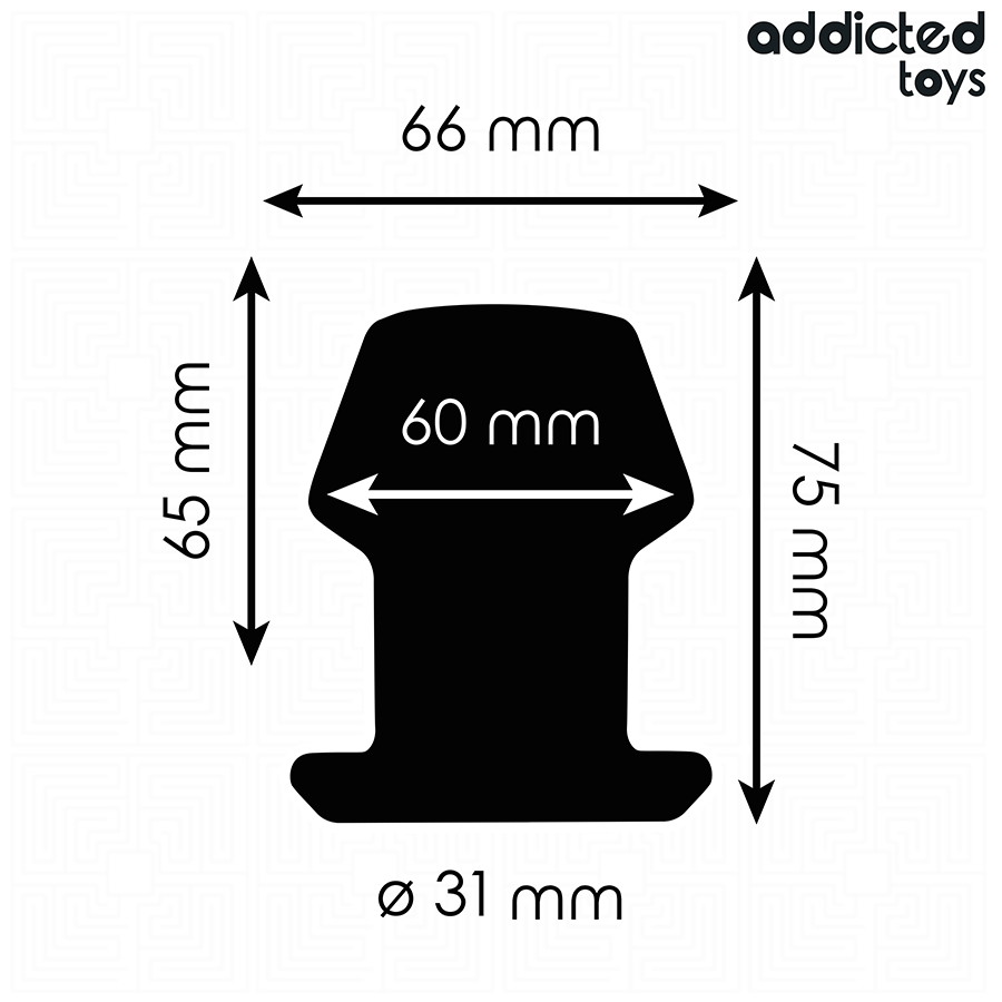 Plug anal creux Addicted Toys, noir, taille S, 7,5 cm, forme évasée, dimensions visibles pour usage avancé.