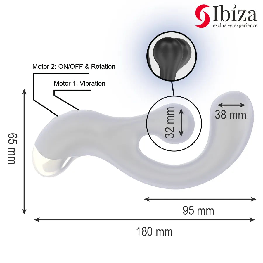 Stimulateur vibrant et rotatif Ibiza - Double stimulation 2 moteurs 10 modes vibration rotation - Sextoy intime couple plaisir