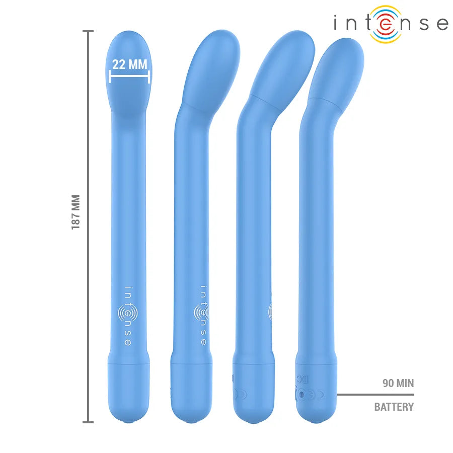 Vibromasseur rechargeable G-spot Karlie bleu ABS BPA-free 10 modes vibration design courbé stimulation intime femme couple sextoy discret