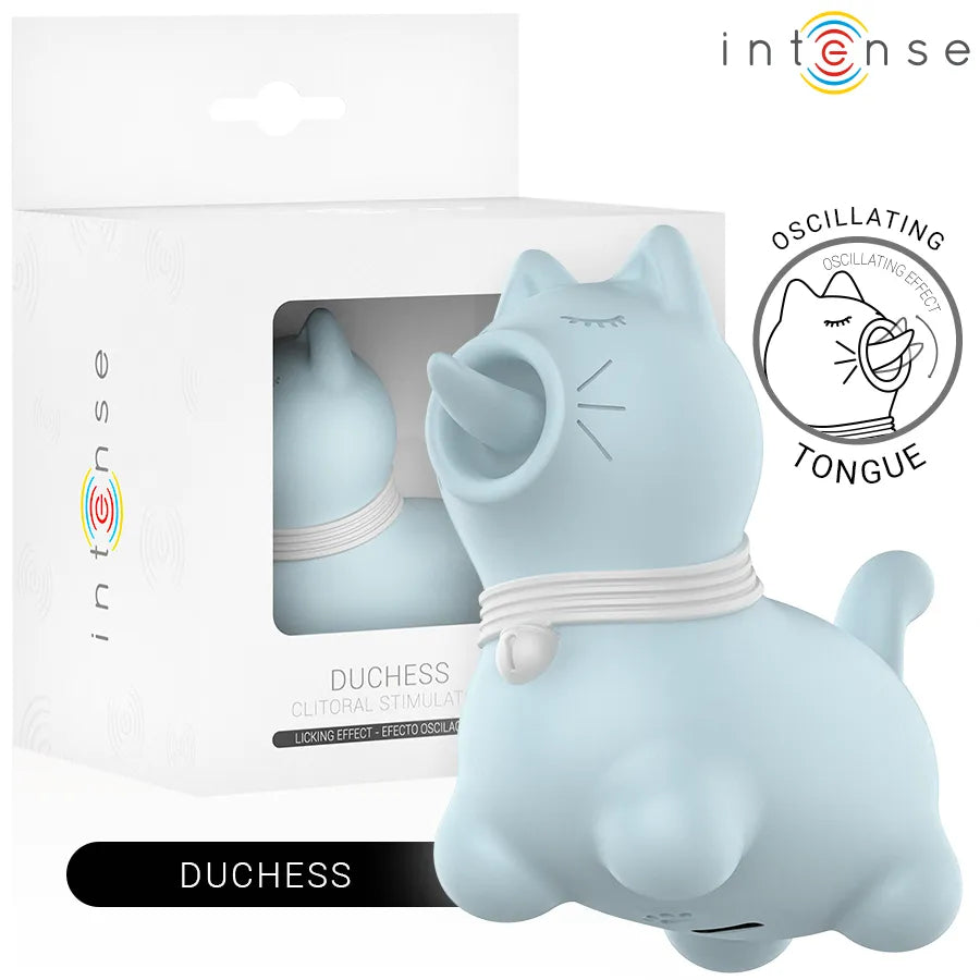 Stimulateur clitoridien Duchesse, langue rotative 360°, silicone doux, bleu pastel, sextoy intime, plaisir intense