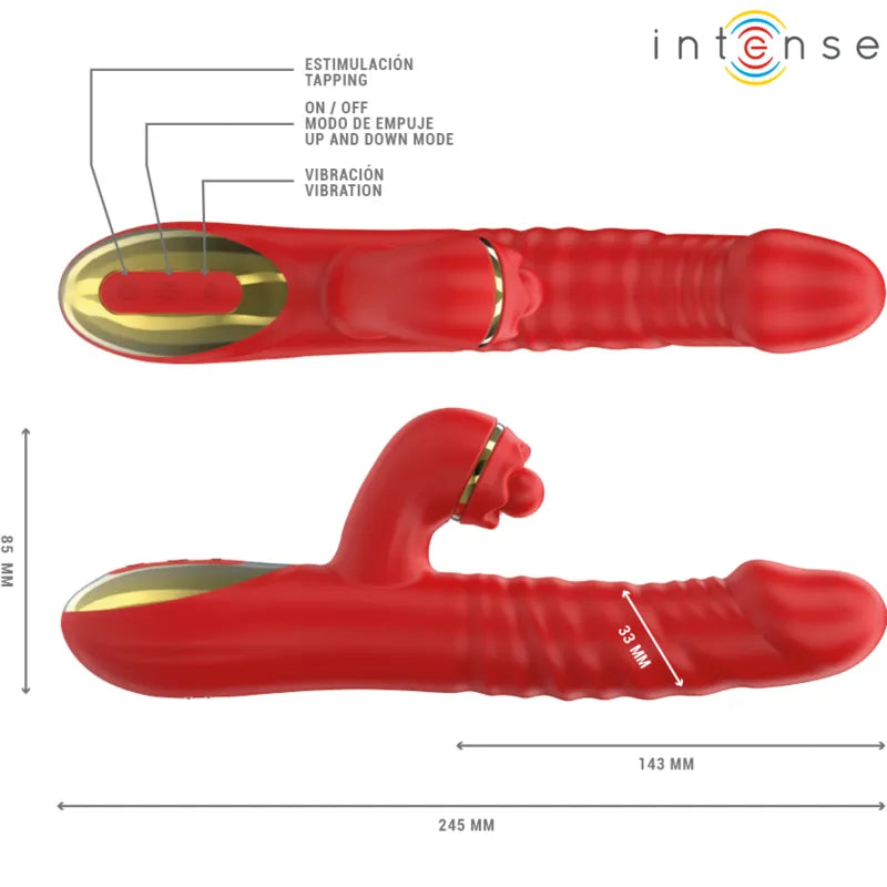 Vibromasseur multifonction Thalia rouge silicone doux stimulation clitoridienne G-spot vibration puissance 10