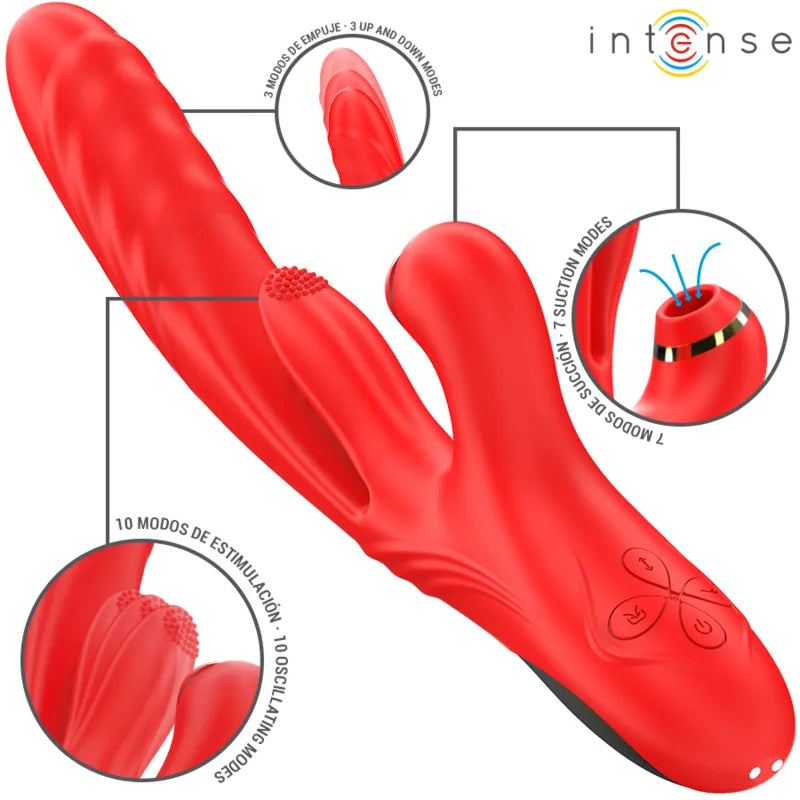 Vibromasseur multifonctionnel Karol - Stimulation interne et externe - Silicone médical, rechargeable, silencieux - Rouge