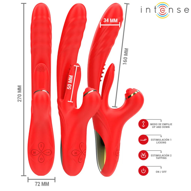 Vibrateur multifonctionnel rosalia intense 3 en 1 rouge stimulation clitoridienne g-spot sextoy siliconeouple