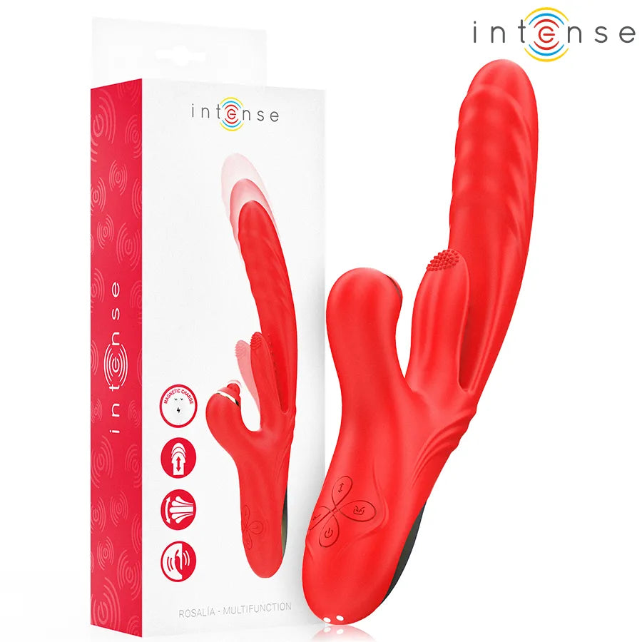 Vibrateur multifonctionnel rosalia intense 3 en 1 rouge stimulation clitoridienne g-spot sextoy siliconeouple