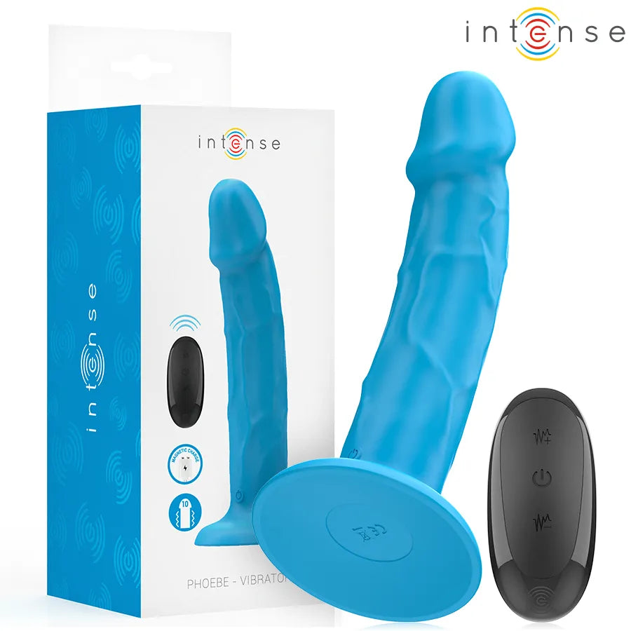 Vibromasseur réaliste silicone INTENSE Phoebe 10 vibrations télécommande bleu stimulation profonde sextoy couple eroticosexuels