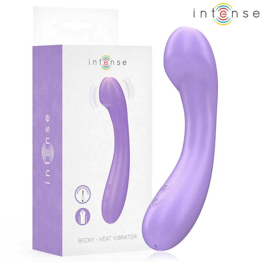 Vibromasseur chauffant Intense Becky 19 cm 7 vibrations silicone hypoallergénique rechargeable silence stimulation clitoridienne G-spot couple usage personnel