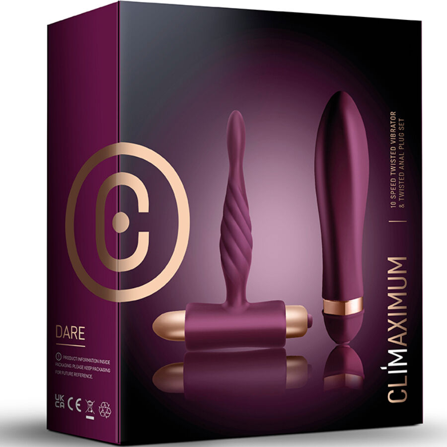 Kit Dare Climaximum avec vibrateur violet et plug anal débutant, design élégant, silicone, étanche IPX7.
