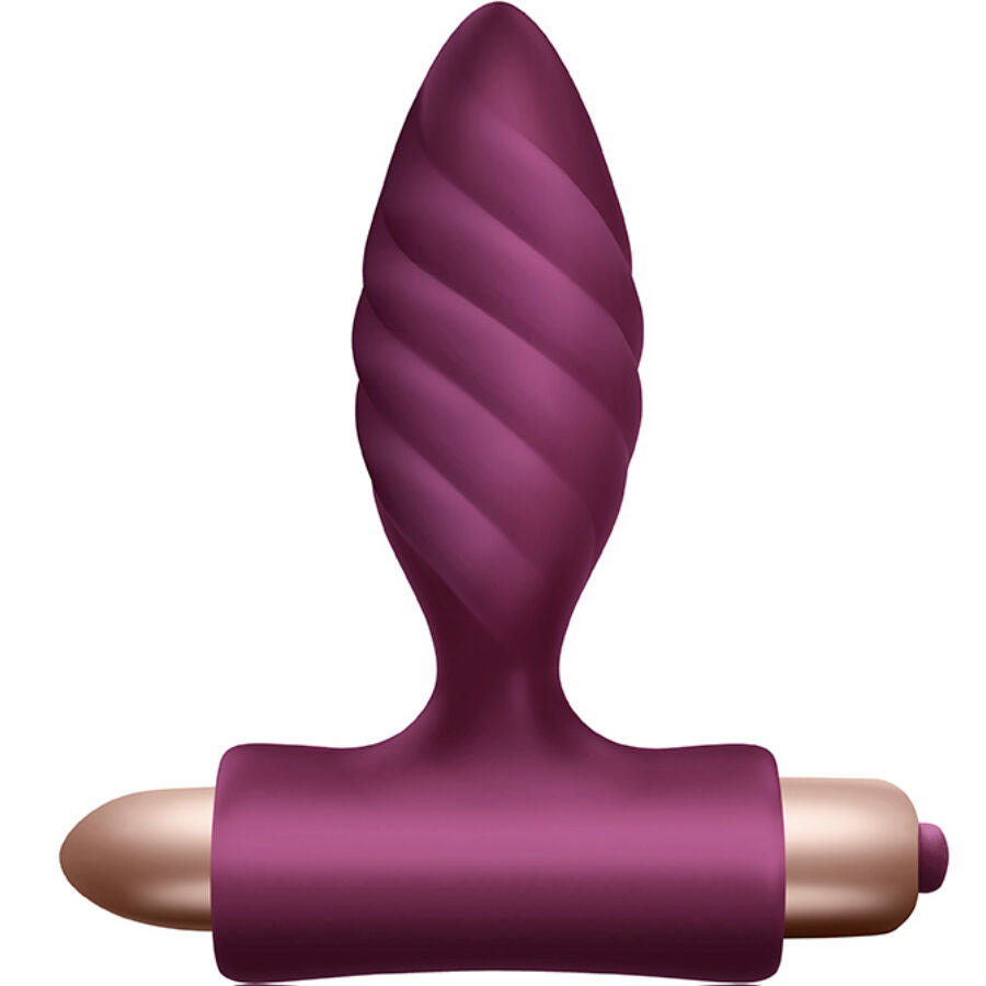 Vibrateur torsadé et plug anal en silicone violet, étanche IPX7, avec 10 vitesses pour stimulation érogène optimale.