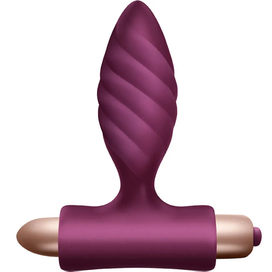 Vibrateur torsadé et plug anal en silicone violet, étanche IPX7, avec 10 vitesses pour stimulation érogène optimale.
