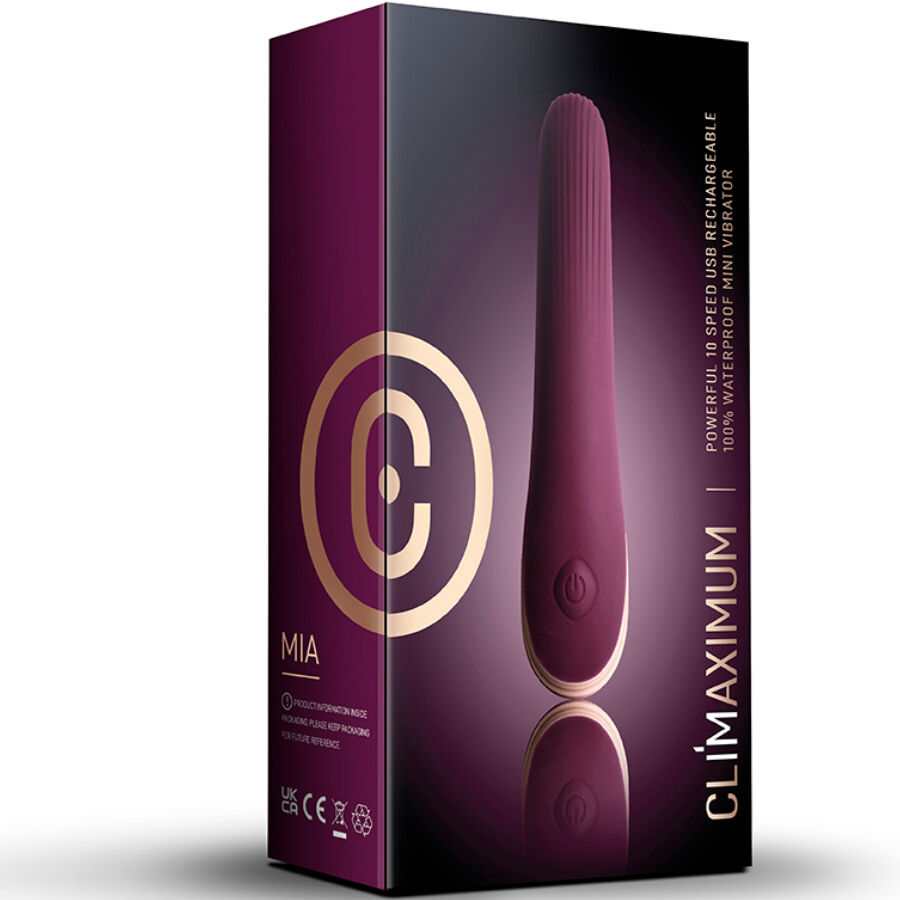 Vibrateur Climaximum Mia violet, design épuré, silicone doux, 10 vitesses, étanche IPX7, stimulation précise.