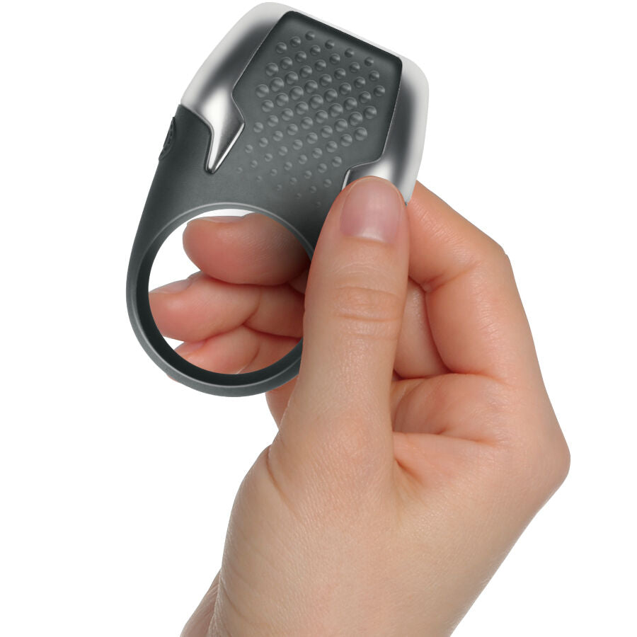 Anneau pénitentiaire vibrant noir avec LED, silicone médical, design ergonomique, 10 vitesses, étanche IPX7.