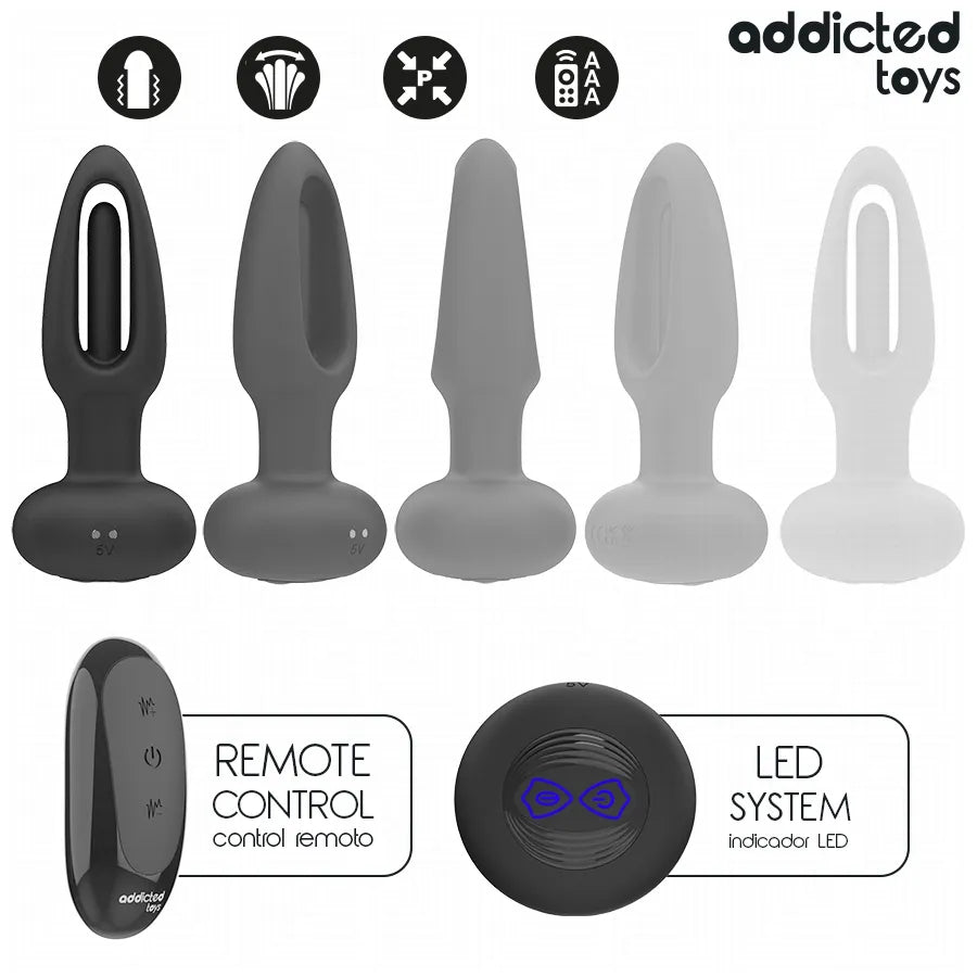 Plug anal noir Addicted Toys avec langue vibrante, télécommande sans fil, design ergonomique, stimulation point P.