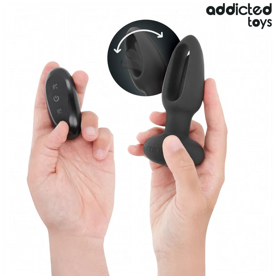 Plug anal noir Addicted Toys avec fonction langue vibrante, télécommande sans fil, design ergonomique pour stimulation P.