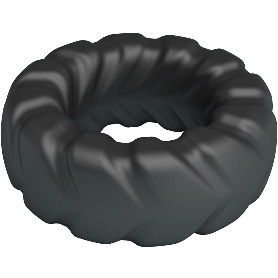 Anneau en silicone noir Crazy Bull Jeriko, design ergonomique ondulé, souple et adaptable pour confort masculin optimal.