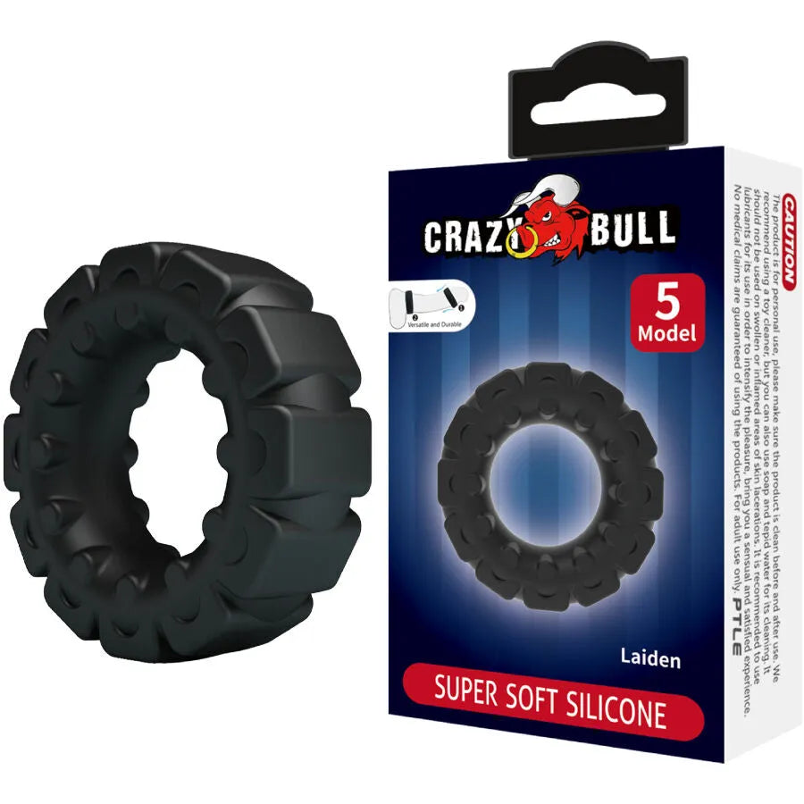 anneau silicone souple hypoallergénique ergonomique extensible ajustable texture ondulée segmentée confort maintien érection prolongation sensations supplémentaires discrétion noir